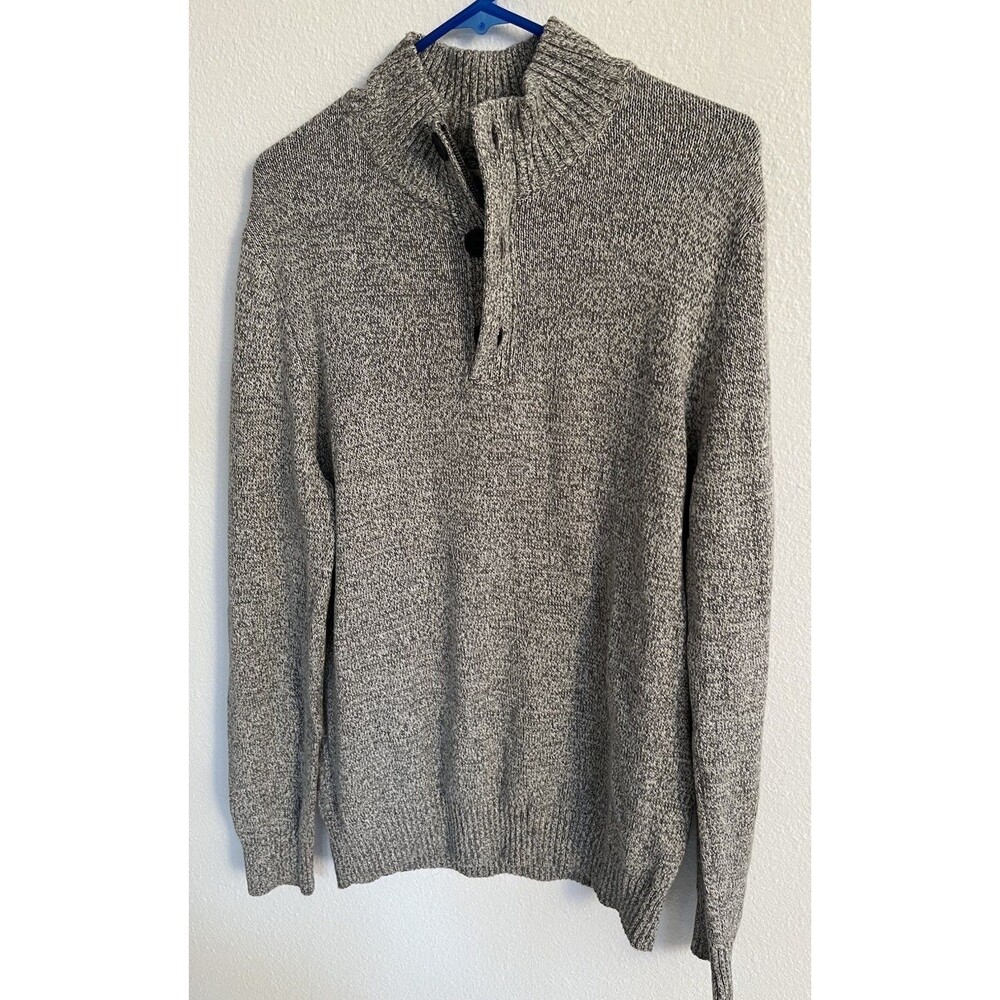 Urban Pipeline Mens Gray Knit Quarter Button Zip Sweater Mock Neck Academic Cozy